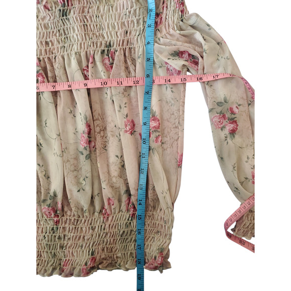 Y2K Forever 21 Sheer Floral Fairy Goth Romantic Shirred Off-Shoulder Top L - Picture 8 of 9